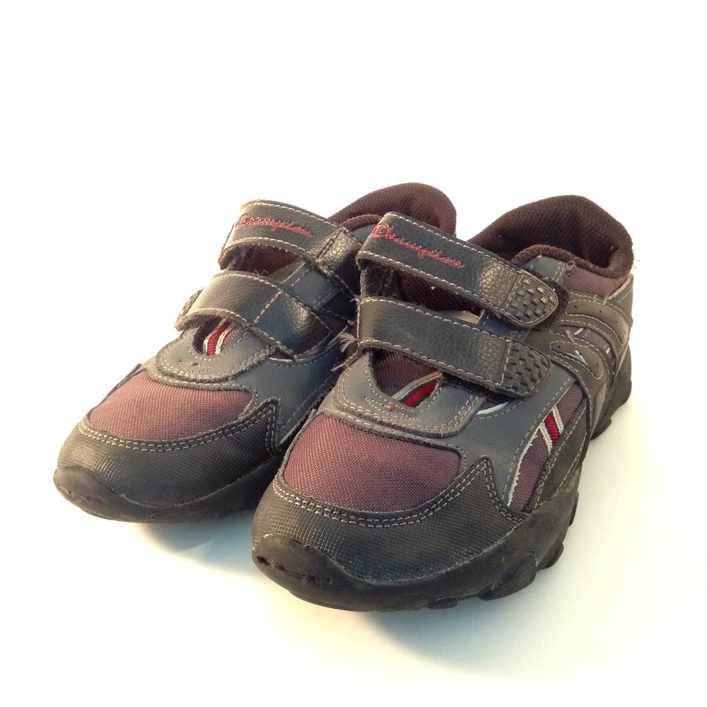 Kids Gray and Red Champion Sneakers Velcro Shoes